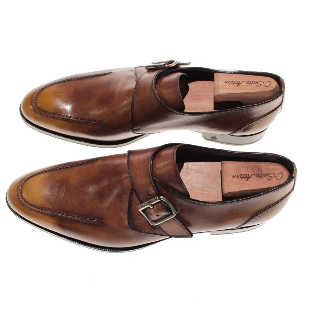 Di Bianco NWD Single Monk Strap Dress Shoes Size 9 US in Brown Leather